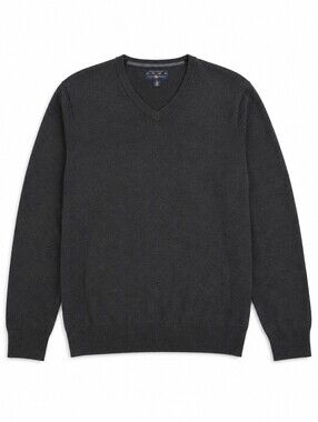 Club Room Merino Wool Blend V-Neck Sweater Charcoal Gray Men’s L